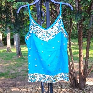 Star City Blue Sequin Embellished Camisole Top MADE IN INDIA Size L